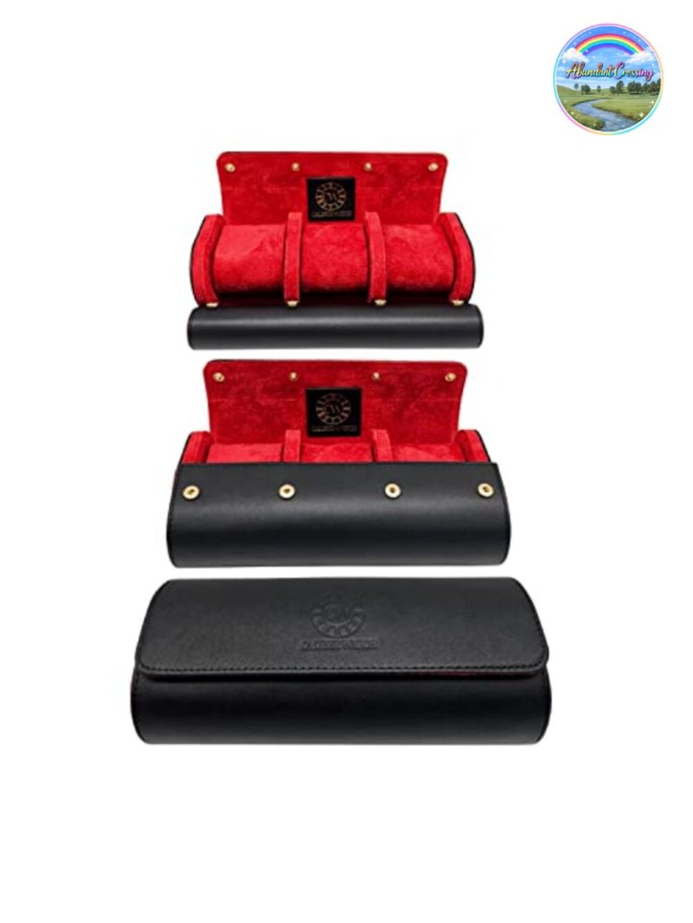 Genuine Napa Leather Watch Roll Travel Case for 3 Watches with Velvet Interior